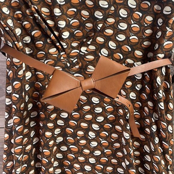 MNG COLLECTION Strapless Mini Dress Bow Belt Brown White Abstract Print Size Med - Picture 4 of 9